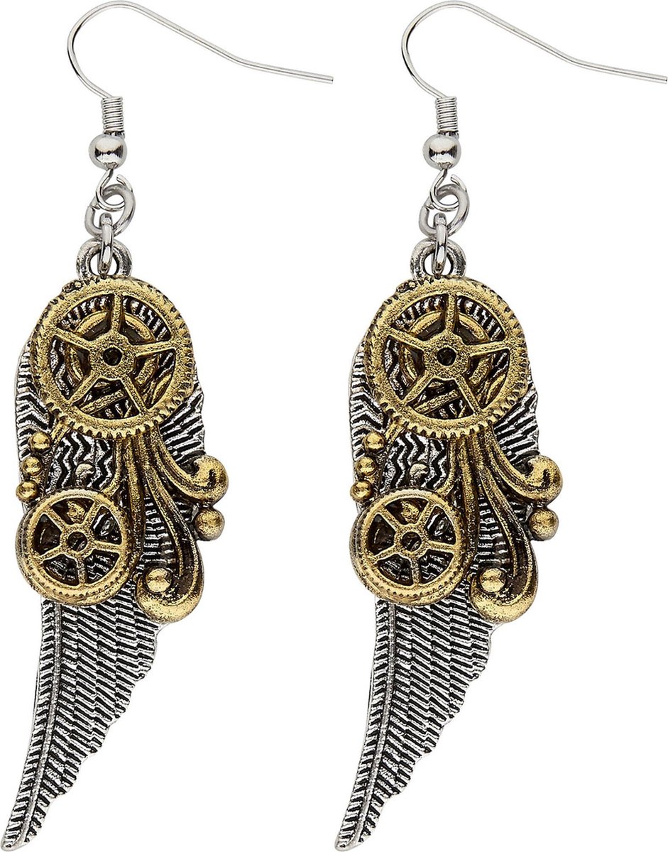 WIDMANN - Steampunk tandwielen en veren oorbellen voor volwassenen - Accessoires > Sieraden